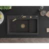Mexen Omar dřez granitový 1-komorový 800 x 480 mm, černý tečkovaný, sifon zlatý - 6520801005-76-G