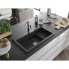 Mexen Omar žulový kuchyňský dřez 1-komorový 800 x 480 mm, černý, sifon chrom - 6520801005-77