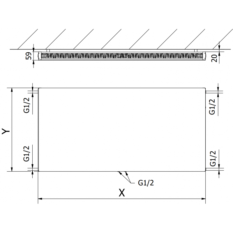 Mexen Flat CCF11 deskový radiátor 500 x 1400 mm, spodní středové připojení, 955 W, bílý - W6C11F-050-140-00