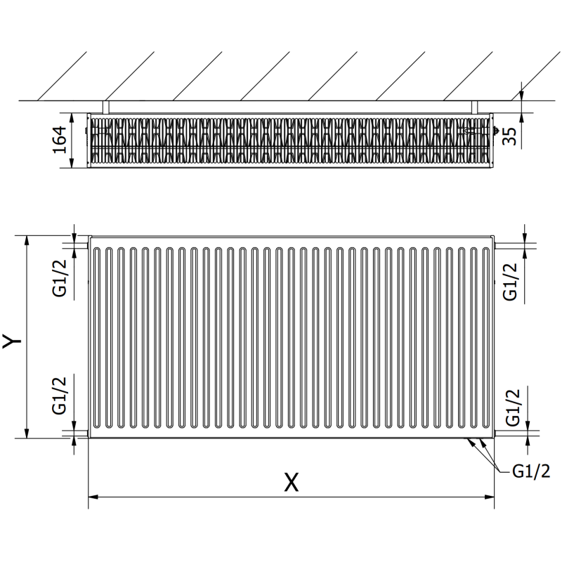Mexen CV33 deskový radiátor 500 x 3000 mm, spodní připojení, 6063 W, černý - W633-050-300-70