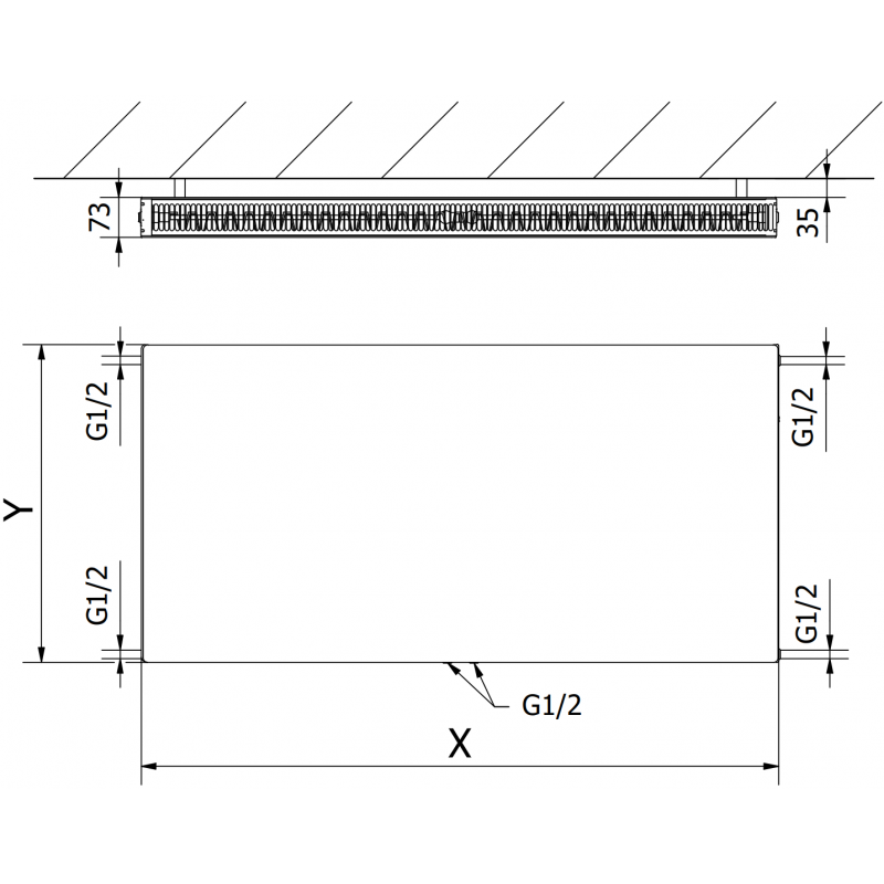 Mexen Flat CCF21 deskový radiátor 900 x 400 mm, spodní středové připojení, 636 W, bílý - W6C21F-090-040-00