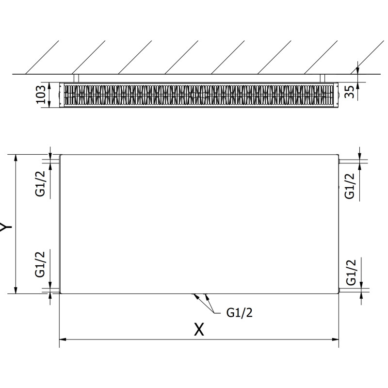 Mexen CCF22 Flat deskový radiátor 500 x 1000 mm, spodní středové připojení, 1364 W, bílý - W6C22F-050-100-00