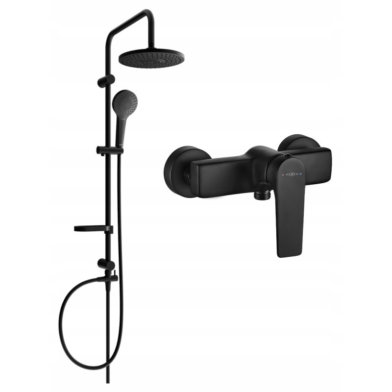 Mexen Erik nástěnná sprchová sada s dešťovou sprchou a sprchovou baterií Lynx, černá - 745940205-70