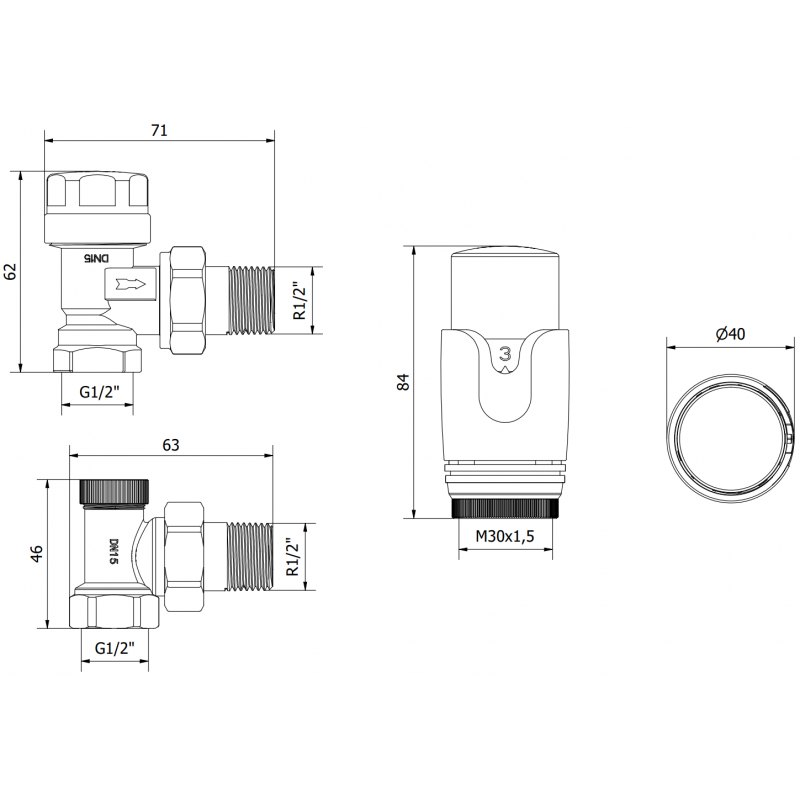 Mexen G00 sada termostatická rohová, černá - W901-900-70