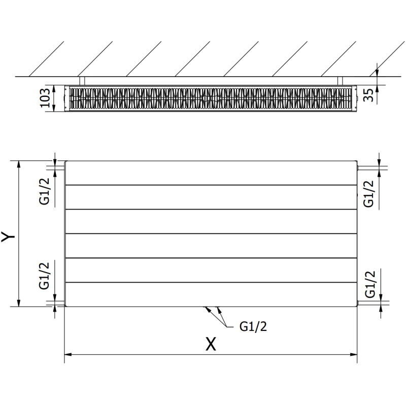 Mexen CCL22 Line deskový radiátor 600 x 1100 mm, připojení dolní středové, 1741 W, bílý - W6C22L-060-110-00