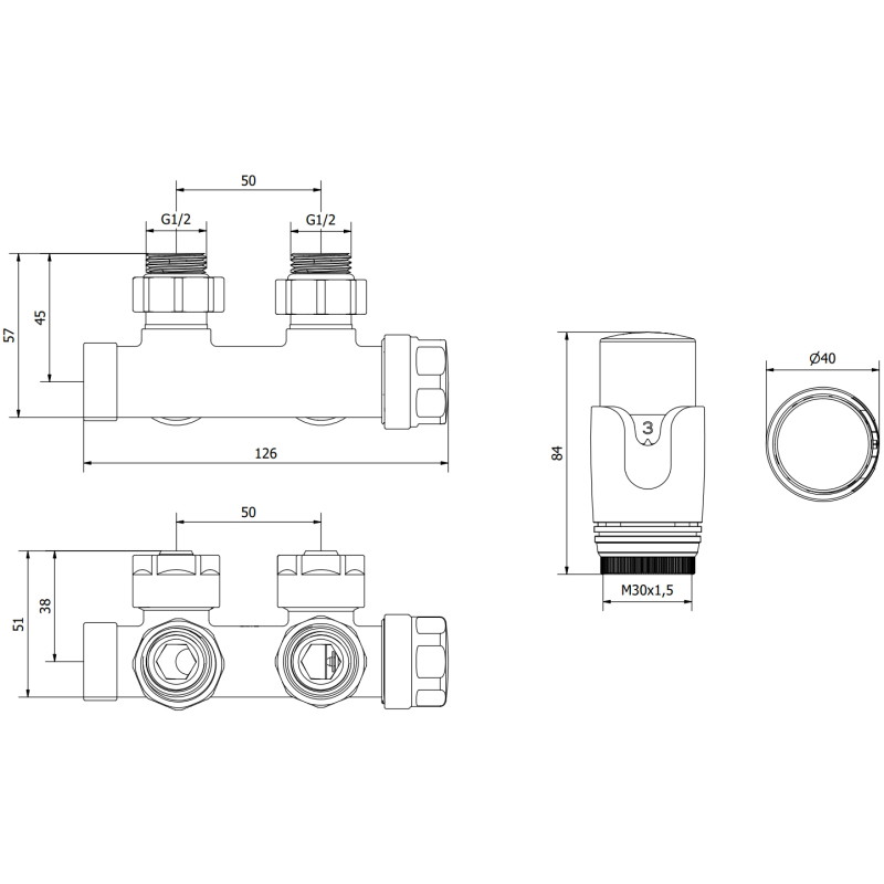 Mexen G00 rohová termostatická sada, Duplex, DN50, chrom - W907-900-01