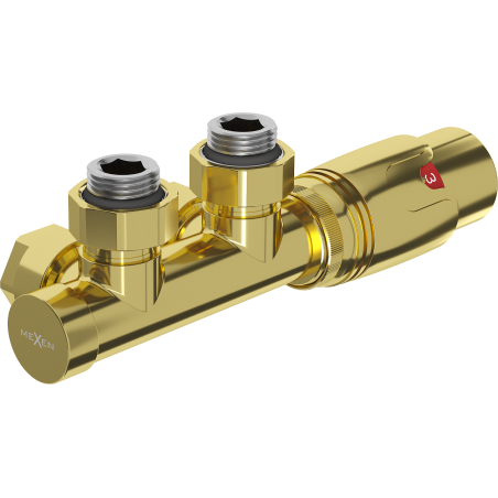 Mexen G00 termostatický set úhlový, Duplex, DN50, zlatý - W907-900-50