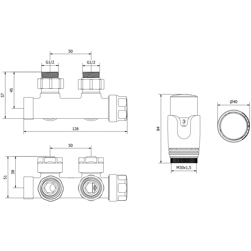 Mexen G00 termostatická úhlová sada, Duplex, DN50, antracit - W907-900-66
