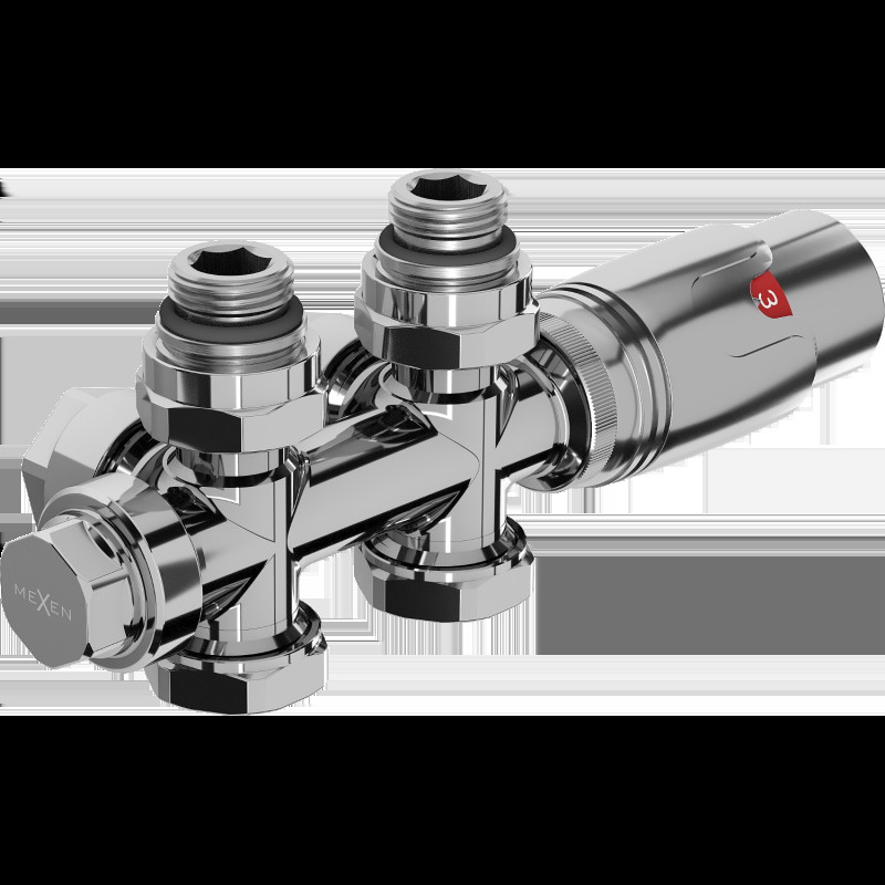 Mexen G00 termostatická sada úhlová/přímá, Duplex, DN50, chrom - W908-900-01