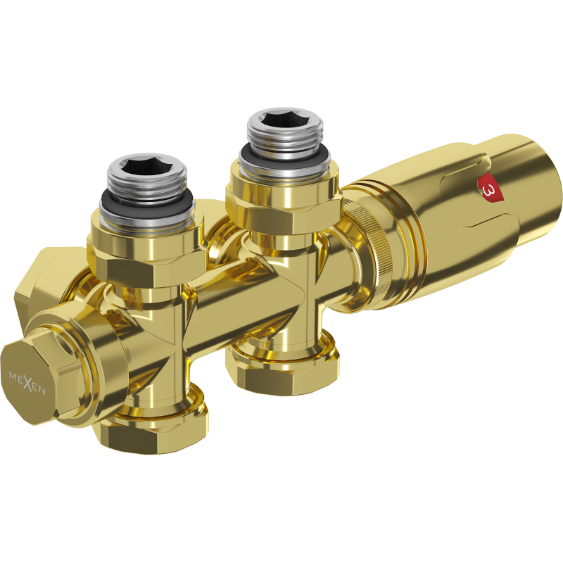 Mexen G00 termostatický set úhlový/rovný, Duplex, DN50, zlatý - W908-900-50