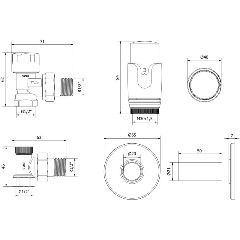 Mexen G00 úhlový termostatický set s krytkou R, zlatý - W901-900-904-50