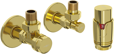 Mexen G00 úhlový termostatický set s krytkou R, zlatý - W901-900-904-50