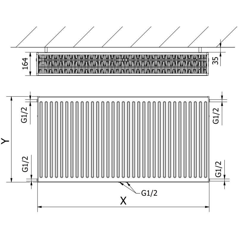 Mexen CC33 deskový radiátor 300 x 800 mm, středové spodní připojení, 1067 W, antracit - W6C33-030-080-66