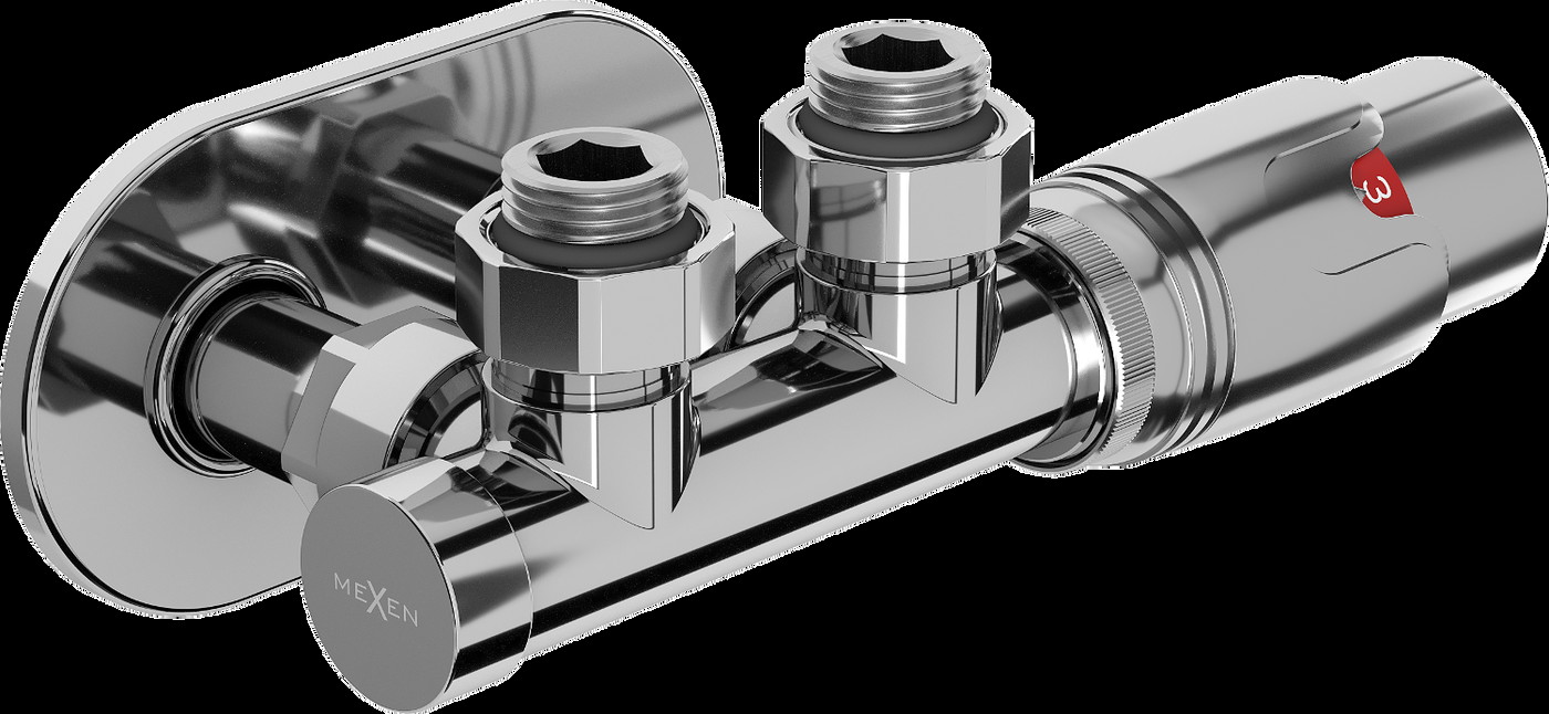 Mexen G00 úhlová termostatická sada s rozetou R, Duplex, DN50, chrom - W907-900-905-01