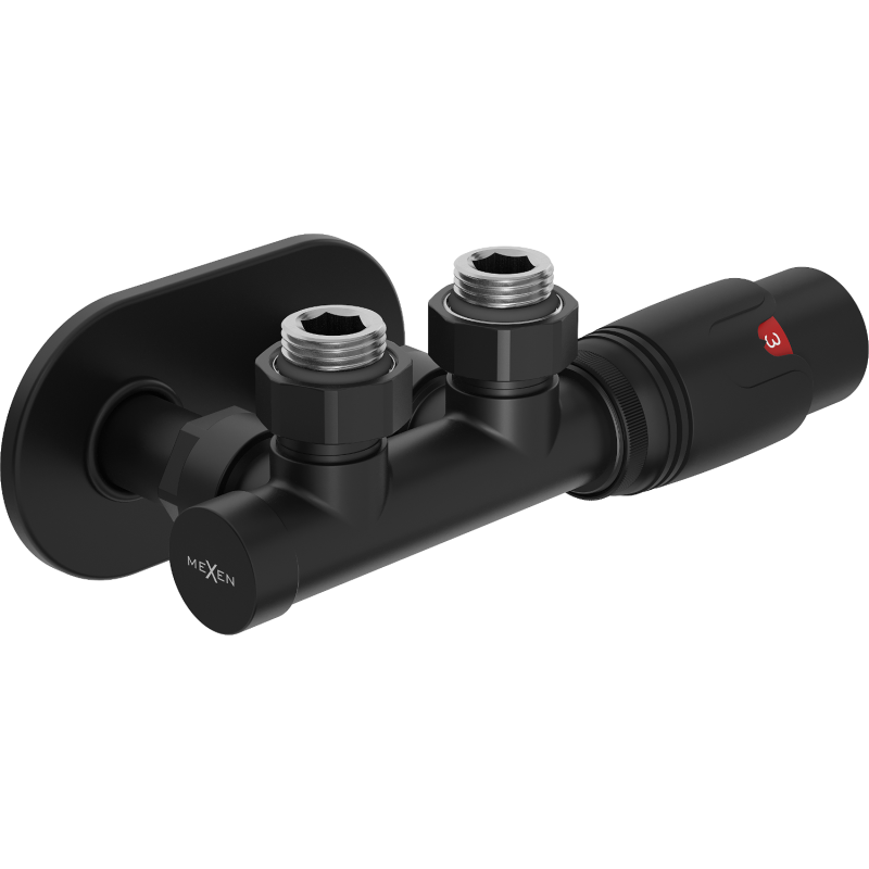 Mexen G00 úhlový termostatický set s krytem R, Duplex, DN50, černý - W907-900-905-70