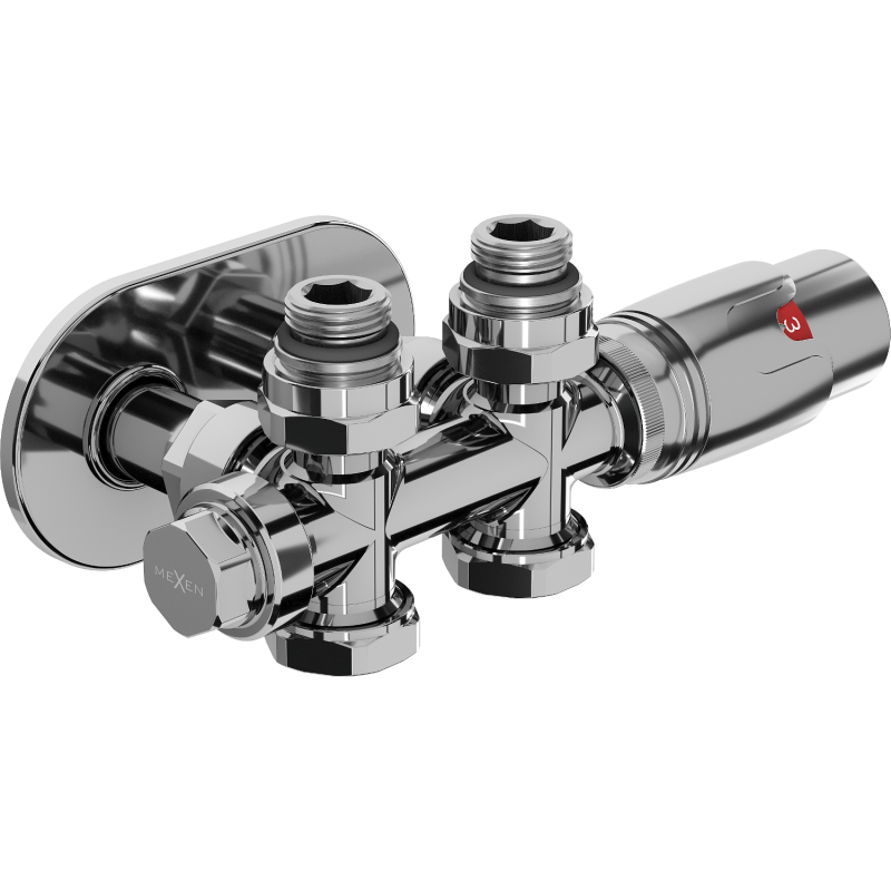 Mexen G00 termostatická sada úhlová/přímá s dekorativním krytem R, Duplex, DN50, chrom - W908-900-905-01