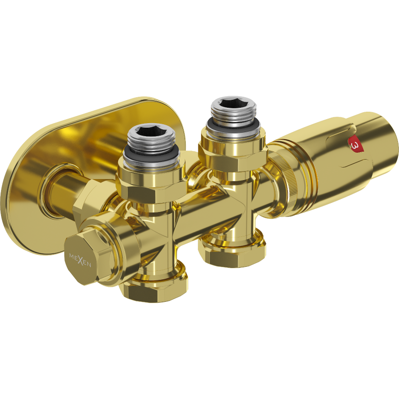Mexen G00 termostatická sada úhlová/přímá s krytkami R, Duplex, DN50, zlatá - W908-900-905-50