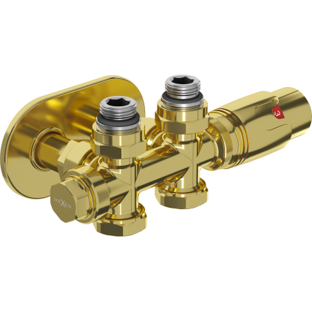 Mexen G00 termostatická sada úhlová/přímá s krytkami R, Duplex, DN50, zlatá - W908-900-905-50