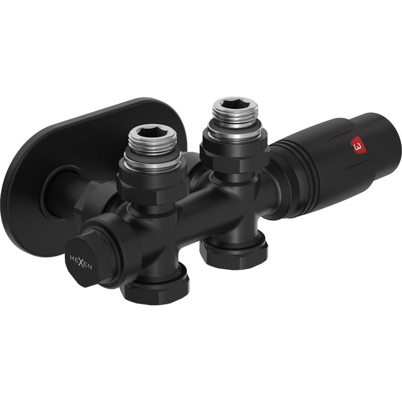 Mexen G00 termostatická sada úhlová/rovná s krytem R, Duplex, DN50, černá - W908-900-905-70