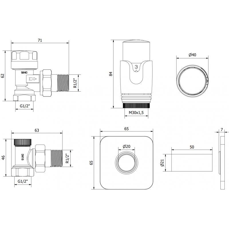 Mexen G00 termostatická sada úhlová s krytkou S, chrom - W901-900-909-01