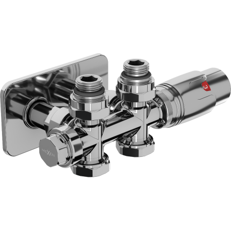 Mexen G00 termostatická sada rohová/přímá s krytem S, Duplex, DN50, chrom - W908-900-910-01