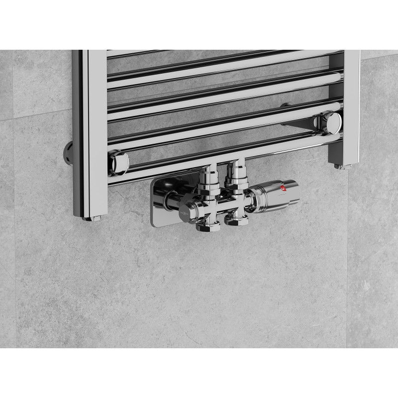 Mexen G00 termostatická sada rohová/přímá s krytem S, Duplex, DN50, chrom - W908-900-910-01