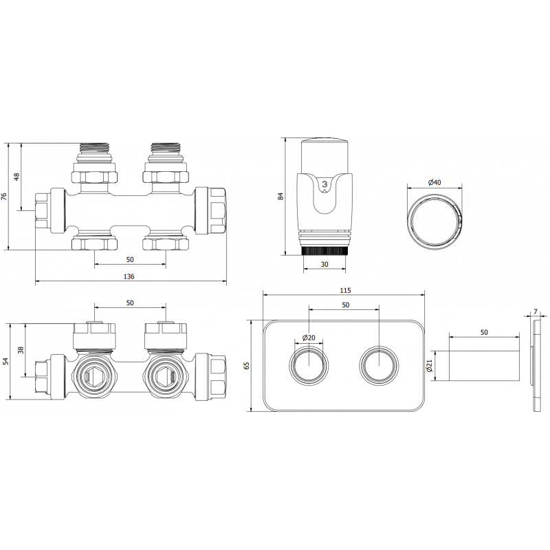 Mexen G00 termostatická sada rohová/přímá s krytem S, Duplex, DN50, chrom - W908-900-910-01