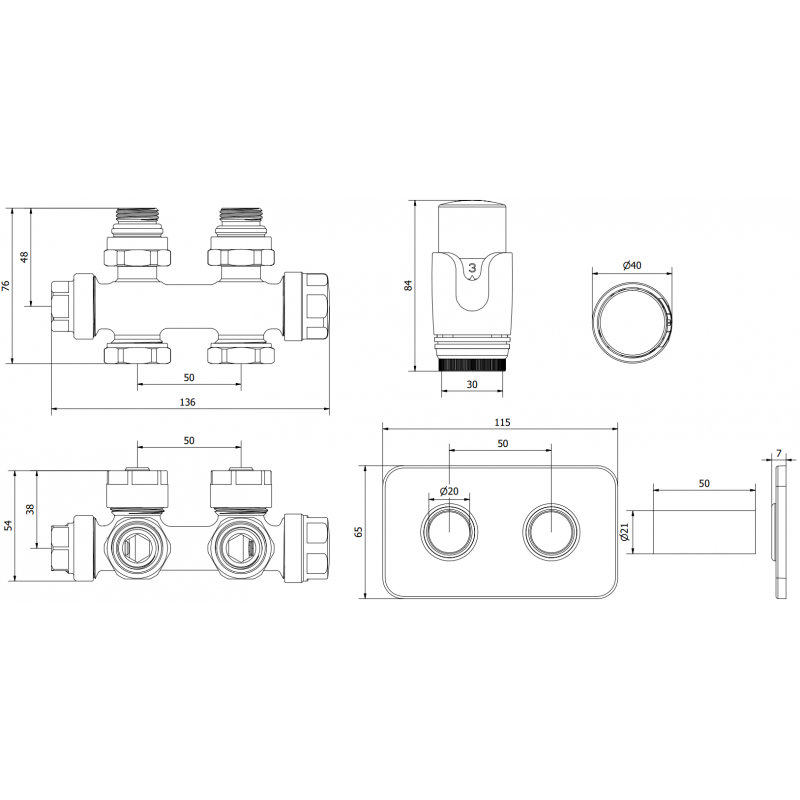 Mexen G00 termostatická sada úhlová/přímá s krytem S, Duplex, DN50, antracit - W908-900-910-66