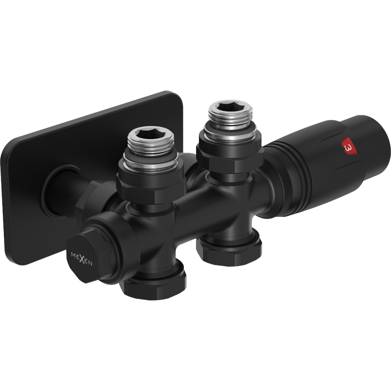 Mexen G00 termostatická sada úhlová/přímá s maskovací sadou S, Duplex, DN50, černá - W908-900-910-70