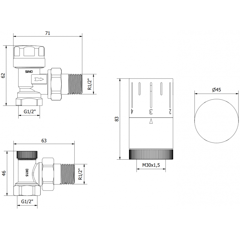Mexen G05 termostatický úhlový set, bílý - W901-958-20