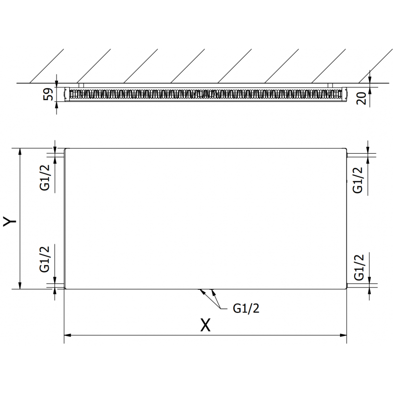 Mexen Flat CCF11 deskový radiátor 500 x 800 mm, spodní středové připojení, 546 W, antracit - W6C11F-050-080-66