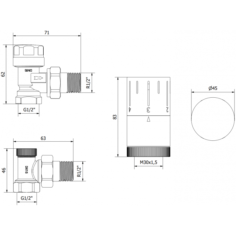 Mexen G05 termostatická sada rohová, černá - W901-958-70
