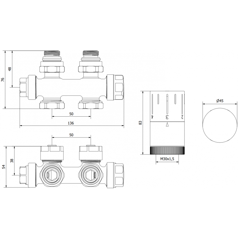 Mexen G05 termostatická sada osová, černá - W903-958-70
