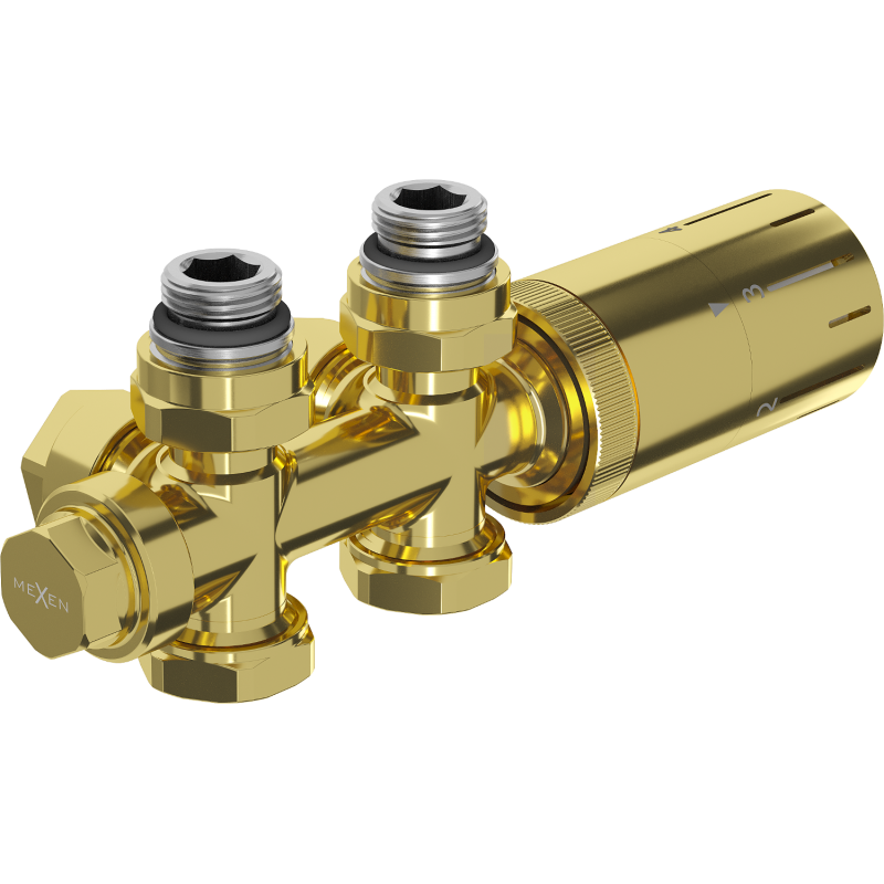 Mexen G05 termostatická sada rohová/přímá, Duplex, DN50, zlatá - W908-958-50