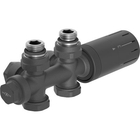 Mexen G05 termostatická sada úhlová/přímá, Duplex, DN50, antracit - W908-958-66