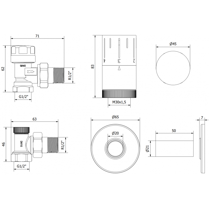 Mexen G05 úhlová termostatická sada s krytkou R, chrom - W901-958-904-01
