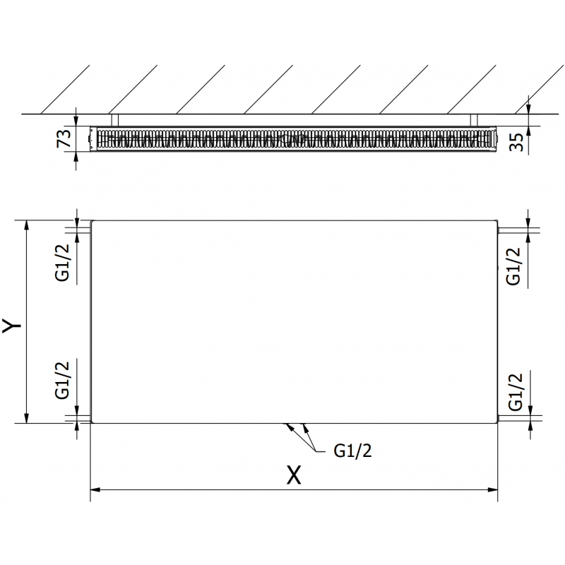 Mexen Flat CCF21 deskový radiátor 600 x 500 mm, spodní středové připojení, 605 W, antracit - W6C21F-060-050-66