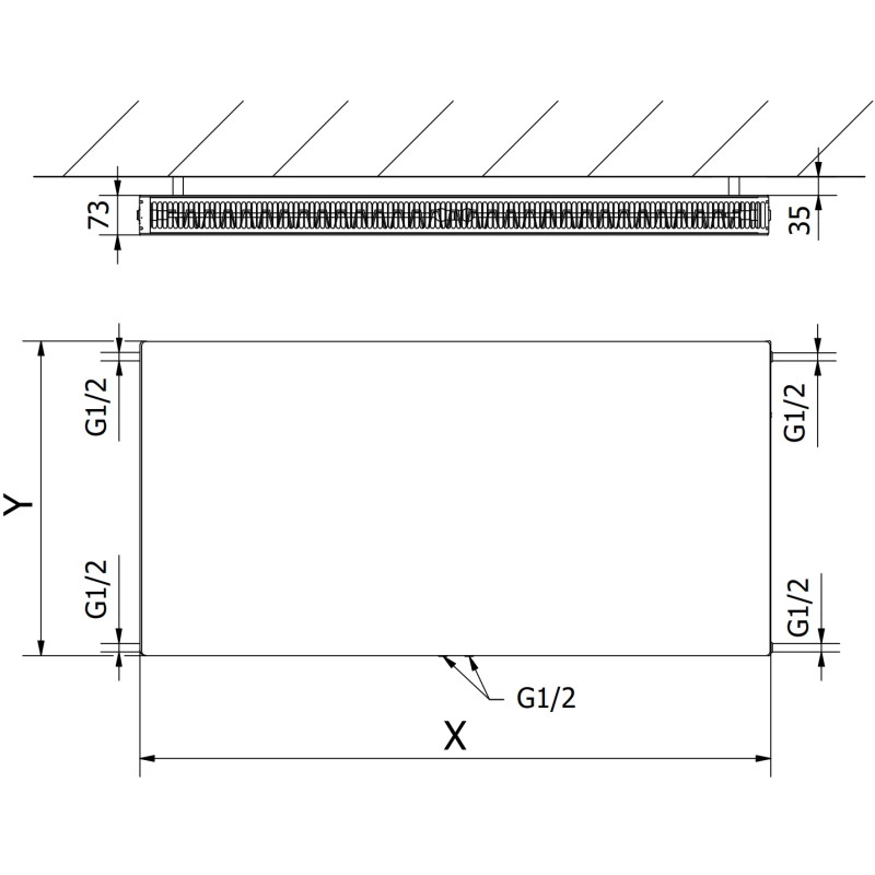 Mexen CCF21 Ploché deskové topení 600 x 900 mm, spodní střední připojení, 1089 W, antracit - W6C21F-060-090-66
