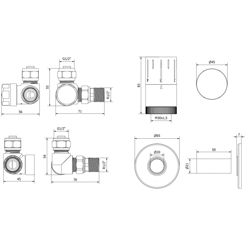Mexen G05 axiální termostatická sada s krytkou R, antracit - W903-958-904-66