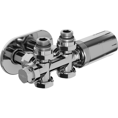 Mexen G05 termostatická sada úhlová/přímá s krytkou R, Duplex, DN50, chrom - W908-958-905-01