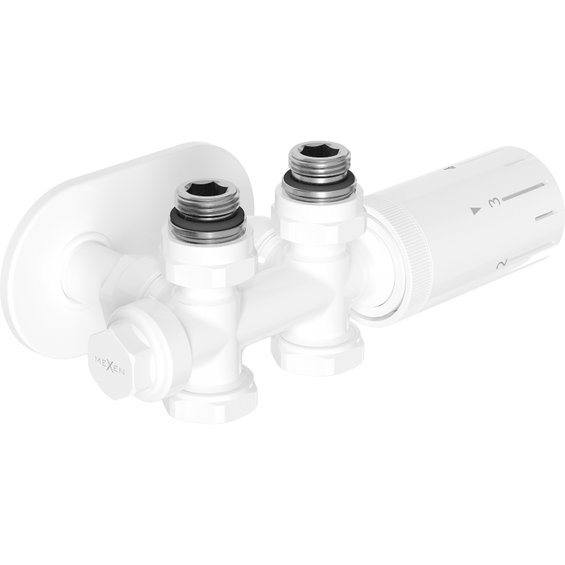 Mexen G05 termostatická sada úhlová/přímá s krytkou R, Duplex, DN50, bílá - W908-958-905-20