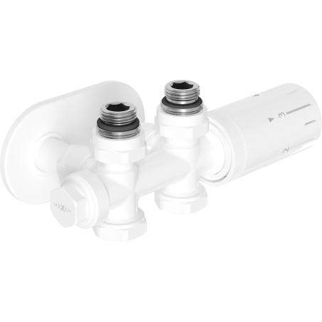 Mexen G05 termostatická sada úhlová/přímá s krytkou R, Duplex, DN50, bílá - W908-958-905-20