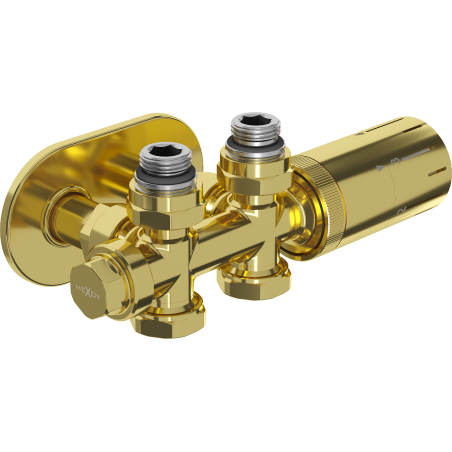 Mexen G05 sada termostatická rohová/přímá s krytem R, Duplex, DN50, zlatá - W908-958-905-50