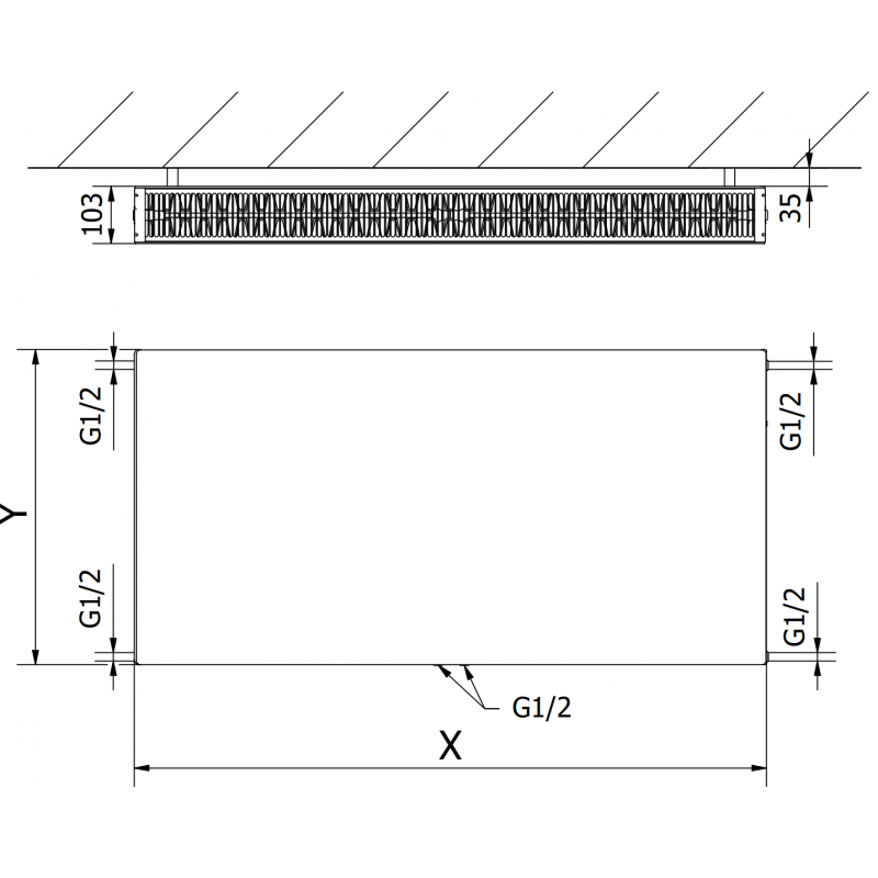 Mexen Flat CCF22 deskový radiátor 400 x 1300 mm, spodní střední připojení, 1479 W, antracit - W6C22F-040-130-66