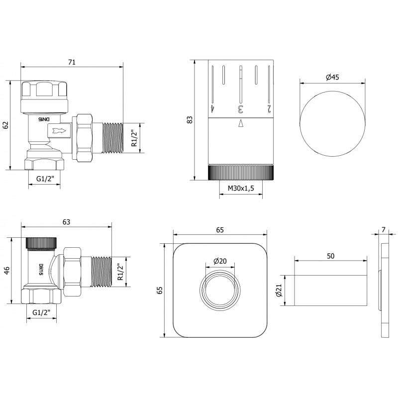 Mexen G05 termostatická sada úhlová s krytem S, antracit - W901-958-909-66