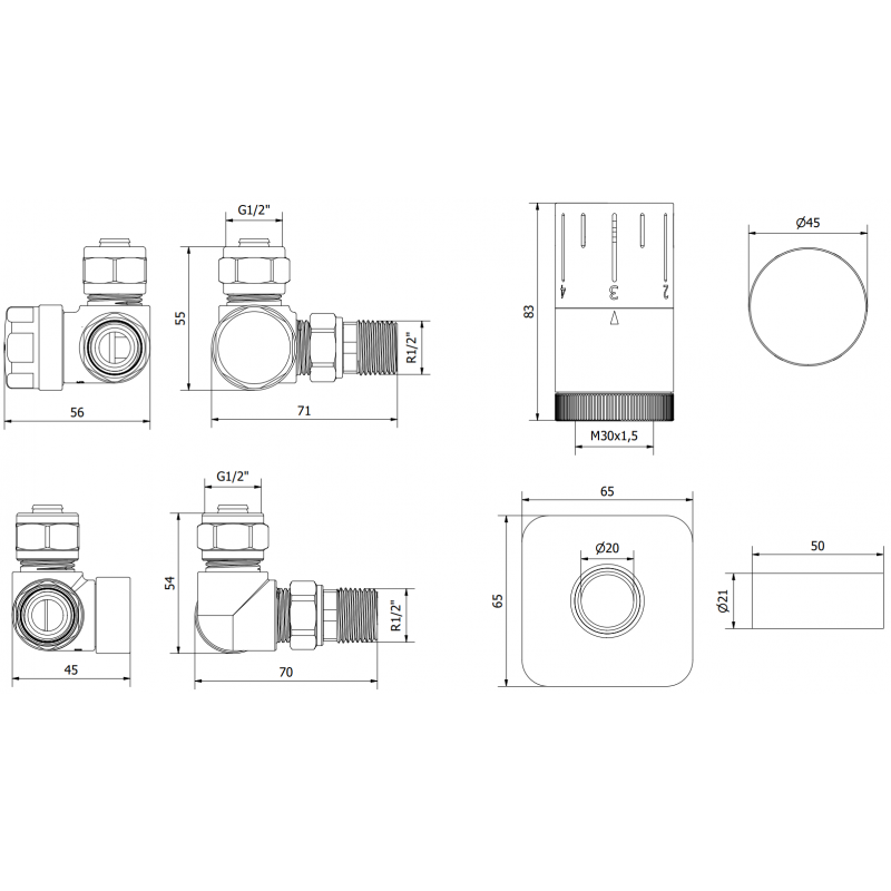 Mexen G05 osová termostatická sada s krytkou S, chrom - W903-958-909-01