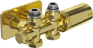 Mexen G05 termostatická sada rohová/přímá s krytem S, Duplex, DN50, zlatá - W908-958-910-50