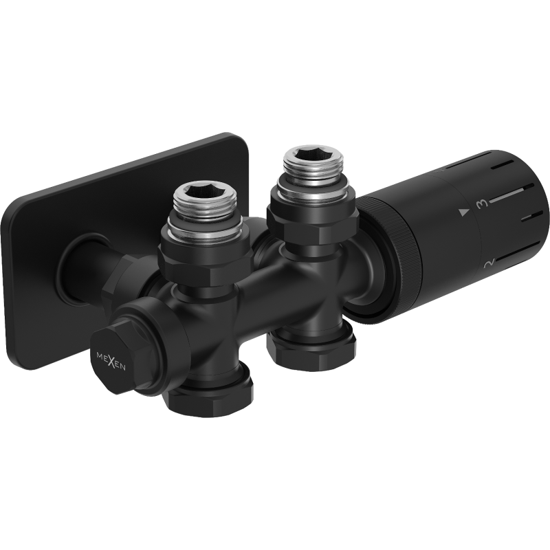 Mexen G05 termostatická sada úhlová/přímá s krytem S, Duplex, DN50, černá - W908-958-910-70
