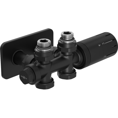 Mexen G05 termostatická sada úhlová/přímá s krytem S, Duplex, DN50, černá - W908-958-910-70