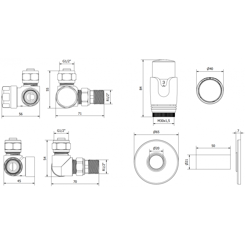 Mexen G00 axially mounted thermostatic set with cover R, white - W903-900-904-20